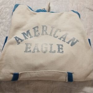 American Eagle Cream and Blue Hoodie